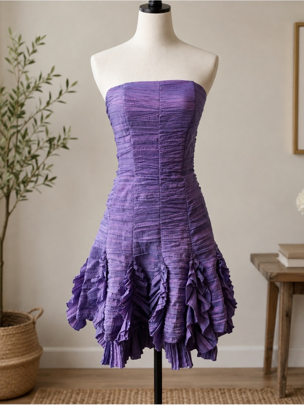 NWT Vintage Jessica McClintock Iridescent Purple Mini Strapless Dress - 10